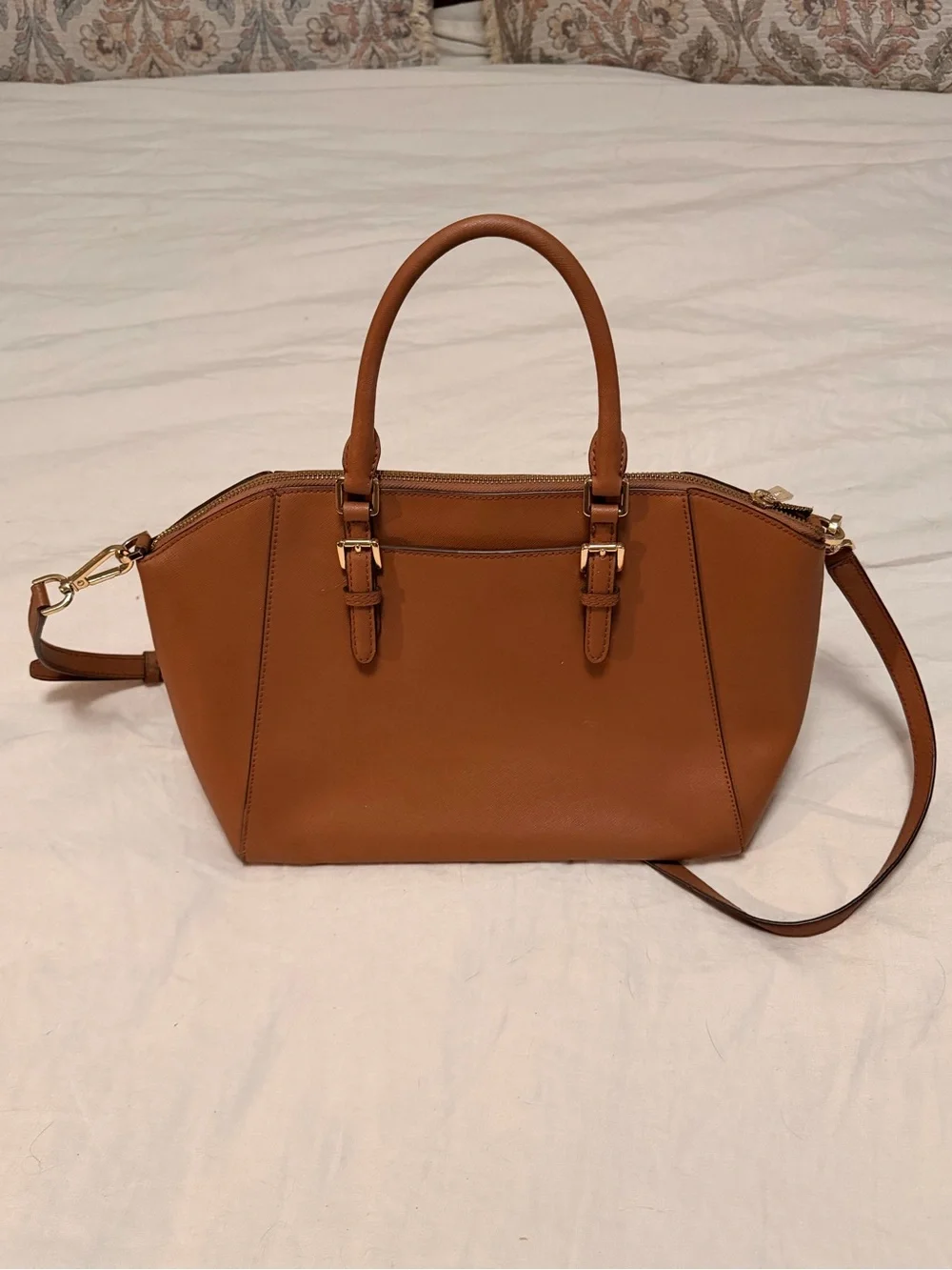Michael Kors Cognac Leather Larch Shoulder Satchel